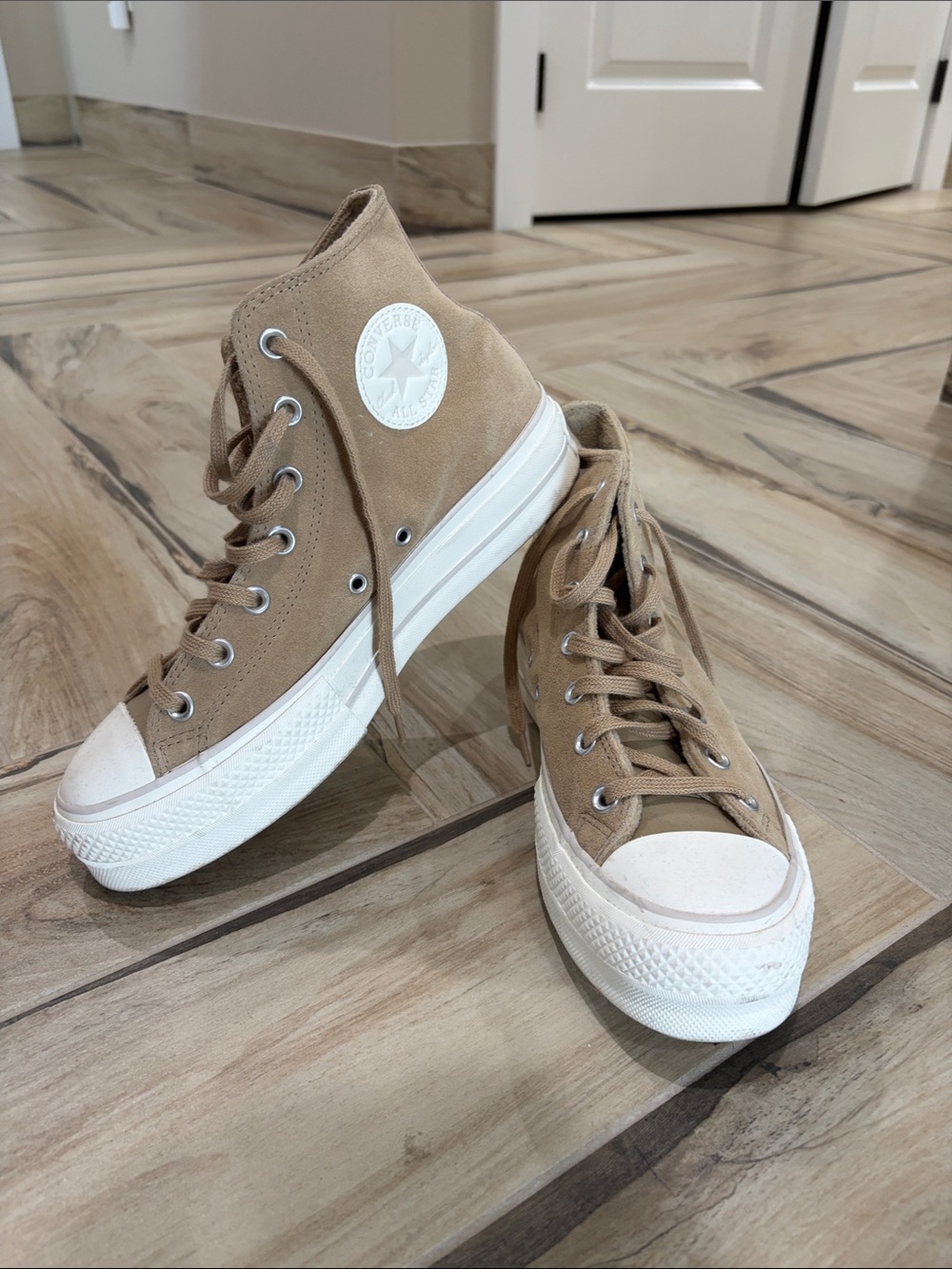 Converse High Top Platform Sneakers - Tan with White Sole